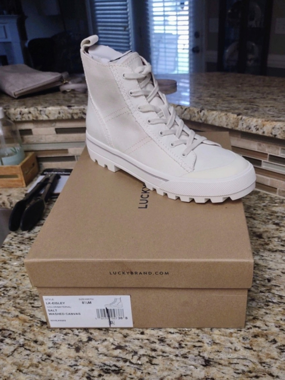Lucky Brand Women's Cream Lace-Up High-Top Boots